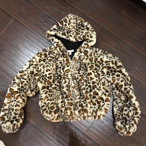 Topshop plush fur hoodie leopard print